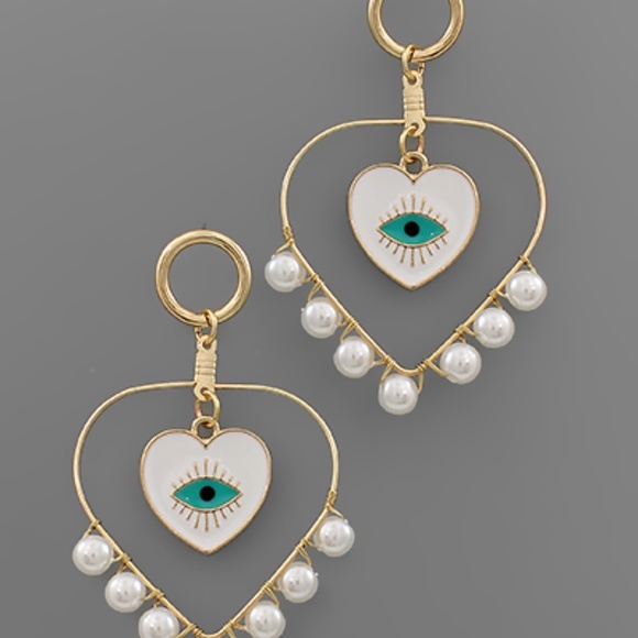 Evil Eye Heart Earrings - Picture 2 of 2